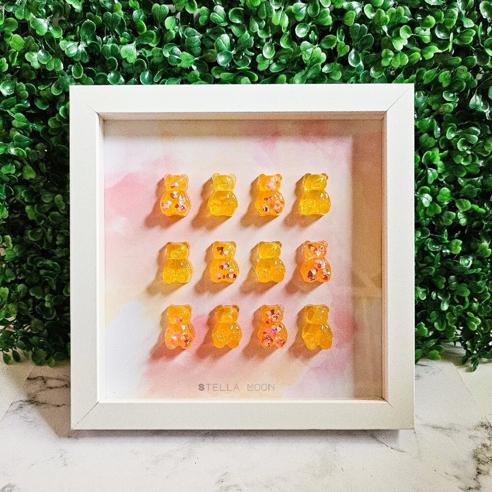 Gummy Bear Wall Art, 3D Candy Pop Art Shadowbox, White Frame 5x7, Resin Artwork